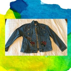 Honey Punch Jean/Denim Jacket w/ birds & flowers L